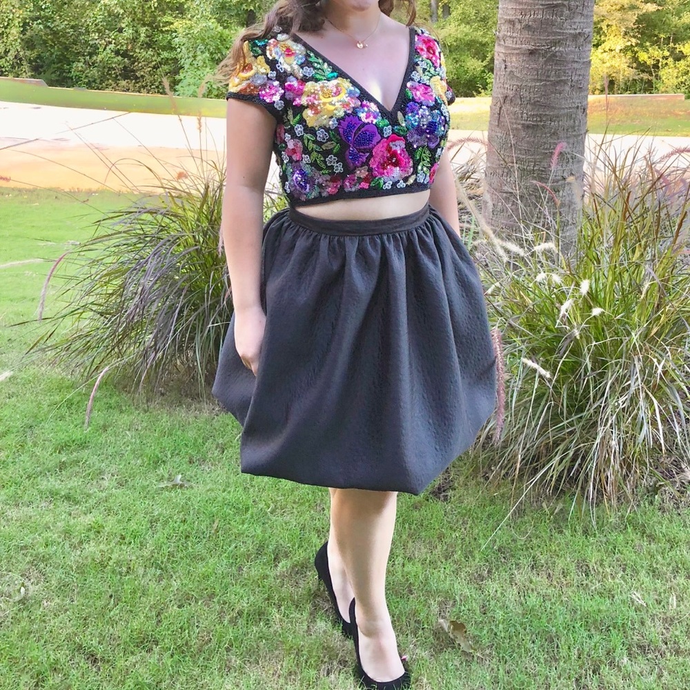 Sherri Hill Black floral beaded two piece